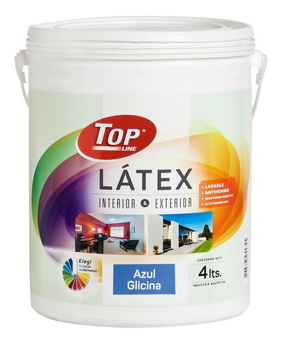 Topline pintura latex interior y exterior lavable 4L color azul glicina
