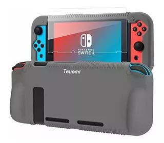 Funda De Silicona + Vidrio Templado Nintendo Switch Gris