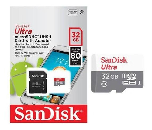 Cartáo Micro Sd Ultra 32gb Classe 10 Sandisk 80 Mbs Original