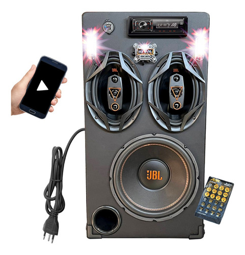 Caixa Bob Jbl Residencial 6x9 + Sub 12 + Estrobo Bluetooth