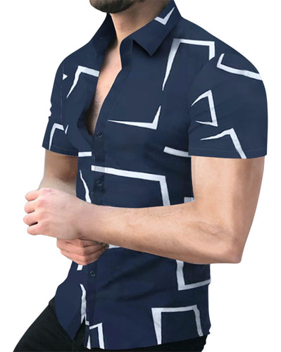 Camisa Para Hombre Diseño Verano Manga Corta Boton Estampado