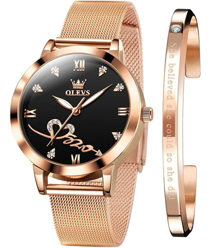 Olevs Relojes De Mujer Correa De Malla De Oro Rosa Vestido D