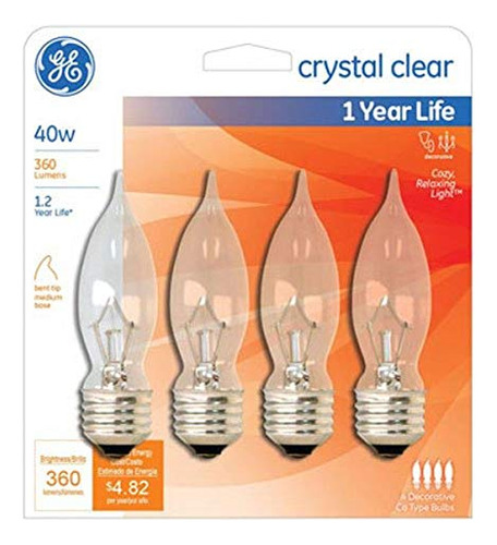 Bombilla Ge Crystal, 40 W, Transparente, Paquete De 4