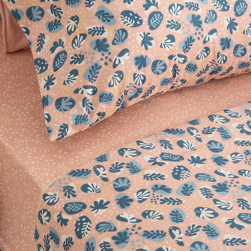Imagen 6 de 10 de Juego De Sábanas Arredo Queen Size Formas Tropicales Rosa