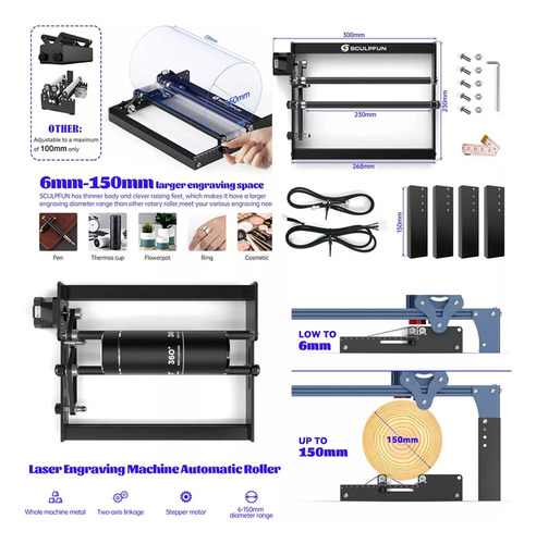 Sculpfun S30 Pro Grabador Láser 10w Y Rodillos