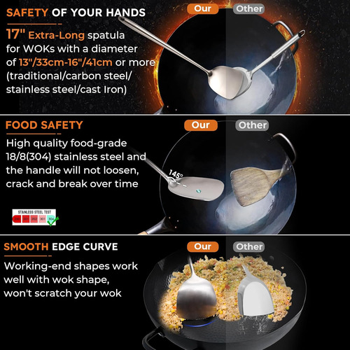 Espátula Wok 17 Acero Inoxidable Mango Ergonómico
