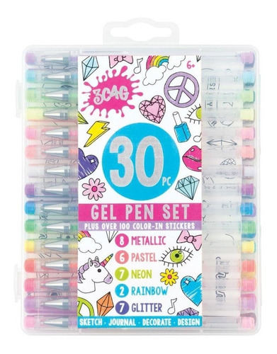 Set De 30 Lápices De Gel Y 100 Stickers Make It Real Regalo