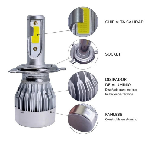 Imagen 4 de 9 de Kit Lamparas Luz Cree Led C6 Mini H4 Alta Y Baja 20.000lumen