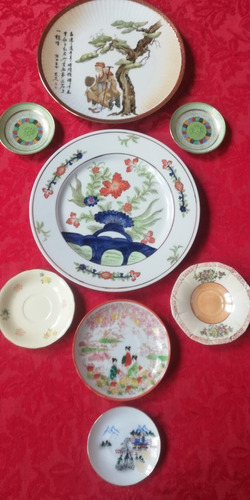 Lote  Platos Porcelana Deco Oriental X 8