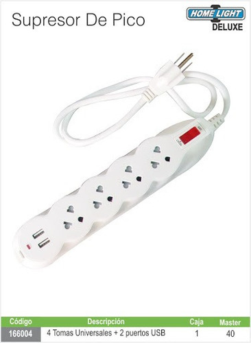 Supresor De Pico Con Usb Color Blanco Deluxe 1m  Hl 