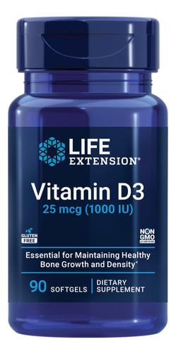 Vitamina D3 Life Extension 25 Mcg (1000 Ui) Para Soporte Óse