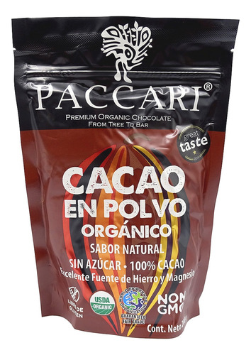 Cacao En Polvo Organico Natural 200g Marca Pacari