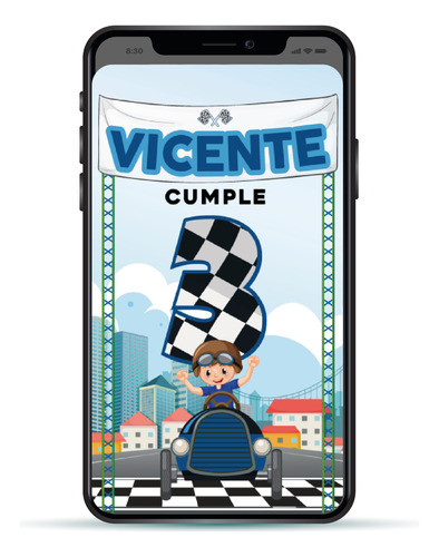 Video Invitación Animada Autos Carreras Tarjeta Cumpleaños