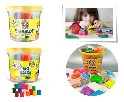Big Balde Massinha Acrilex Com 30 Massas Soft Sortidas 1,5kg