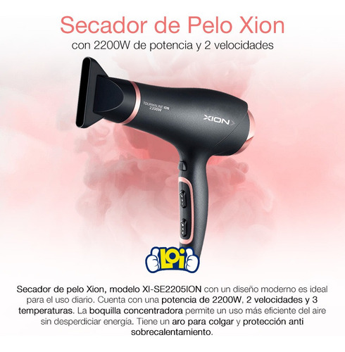 Secador De Pelo Xion 2200w Tourmaline Ion + Accesorios Loi