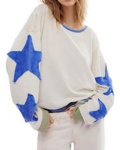 Sudadera Mujer Puro Algodón Cuello Redondo Jersey Estrellas