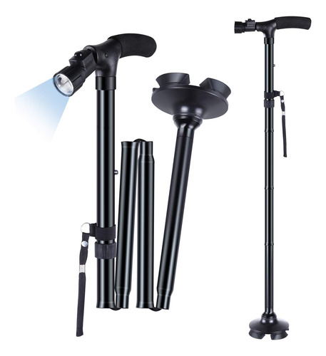 Bastón Plegable Con Luz Led Ajustable Y Portátil Para Camina