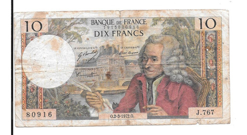 Liquido Billete De Francia 10 Francos 1972