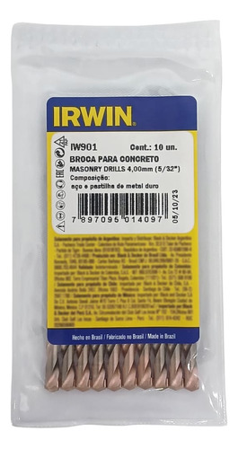  10 Broca Irwin Videa 4mm (5/32) Concreto Iw901 