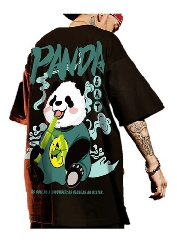 T-shirt Estilo Chino Panda Bambú Lindo Oversize