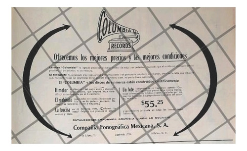 Cartel Publicitario Antiguo Gramofonos Columbia 1912 /15