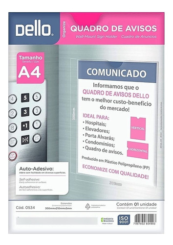 Quadro De Avisos A4 Cristal 0534 Dello Kit/3 Unidades