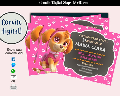 Imagem 1 de 2 de Convite Digital Patrulha Canina - Skye
