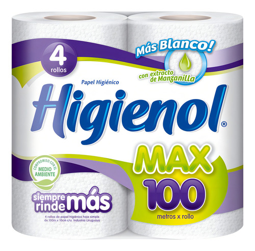 Papel Higiénico Higienol Max Simple Hoja 100 M De 4 U