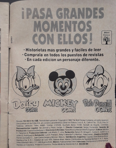 Historieta Tio Rico Nº 105 Editorial Abril Cinco Sa (Usado)