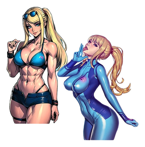 2 Pegatinas Calcomanía Sticker Adulto Anime Waifu Samus 13cm