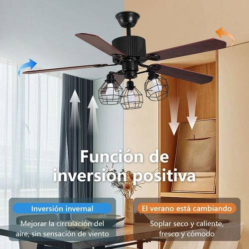 Ventilador Techo 52 Pulgadas Aspas Reversible Control Remoto 1.32 M 60hz Negro Marrón Madera 5