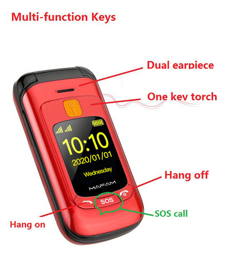 Flip Phone Marcación Rápida Botón Sos Modoespera Extra Largo