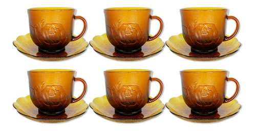 Imagem 1 de 6 de Kit Xicara Pires Café Chá 12 Peças Vidro Com Suporte 200ml