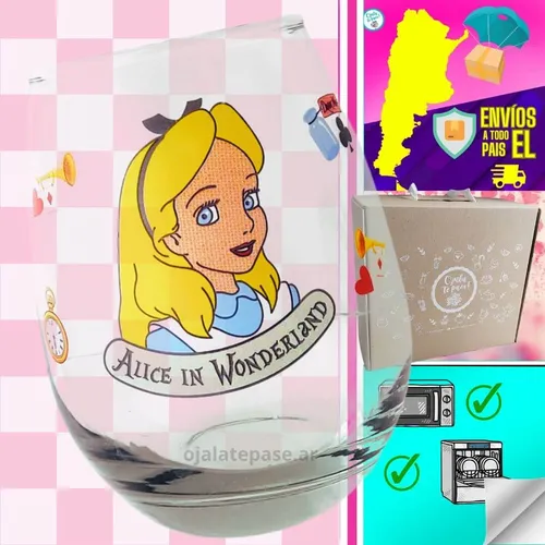 Vaso Sin Tallo Alicia En El Pais De Las Maravillas Vidrio
