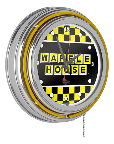 Waffle House Reloj De Neón De Doble Anillo Cromado A Cuadros