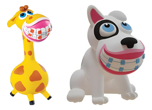 Kit 2 Mordedores Em Látex Girafa E Cachorro Sorrisão