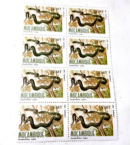 Set 8 Estampillas Tema Serpientes Mizambique 1982 D 4,5x3 Cm