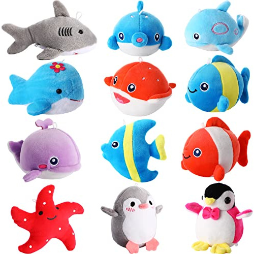 12 Piezas Mini Ocean Animal Plush Juguetes Cremas De Mar Jug