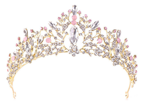 Tocado Tiara Corona Oro Rosa Y Azul Cielo Novia,xv Años,niña