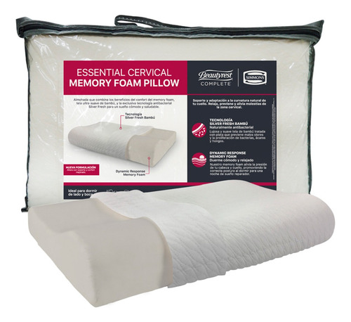 Almohada Beautyrest Essential Ergonómica 60cm X 40cm X 14cm