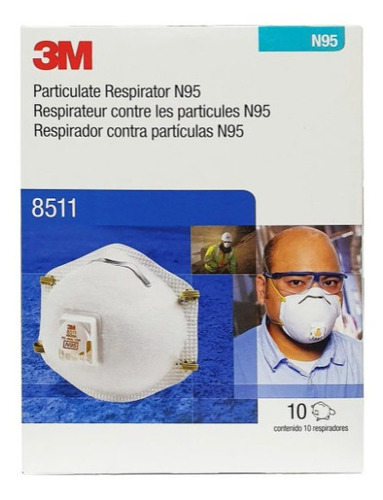 10pz 3m Respirador 8511 N95 Con Valvula Mascarilla Cubreboca