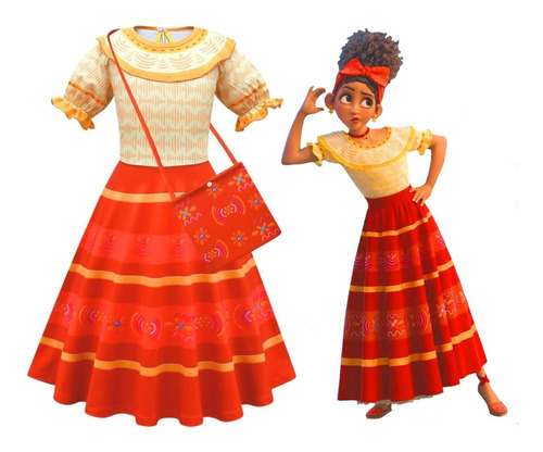 Imagem 1 de 10 de Fantasia Infantil Vestido Encanto Dolores Ou Pepa Com Bolsa