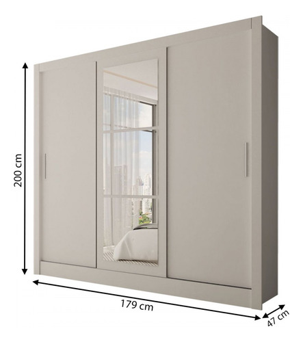 Guarda-roupa Casal Sophia 3 Portas Com Espelho Branco - Pm
