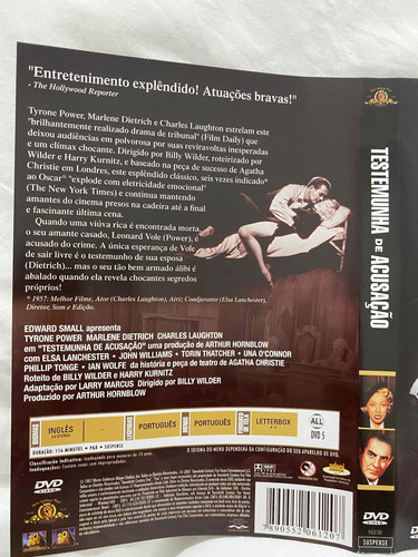 Dvd Filme Testemunha De Acusação 1957 Tyrone Power Marlene D (Usado)