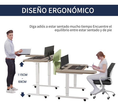 Escritorio Altura Ajustable Con Enchufe Forma L 150x68/100cm