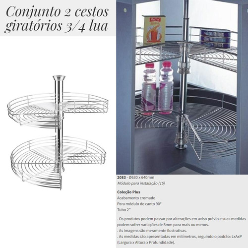 Conjunto 2 Cestos Giratórios Redondos Módulo Aço Cromado
