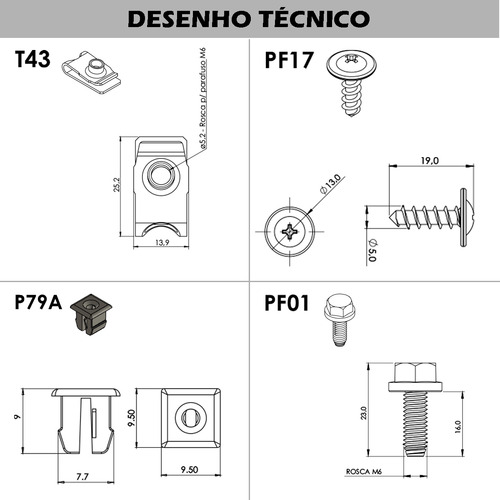 Kit Grampo Presilha 6 Pçs Guia Parachoque Dianteiro Hb20x 21