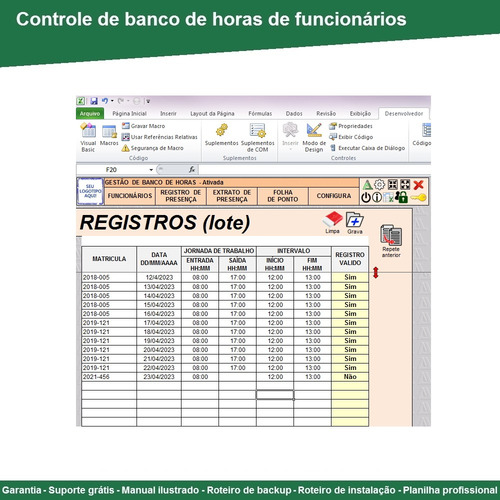 Planilha De Controle De Banco De Horas - Folha De Ponto