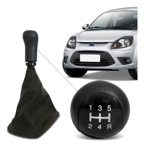 Kit Manopla Coifa Câmbio Ford Ka 2008 2009 2010 2011 Preta 