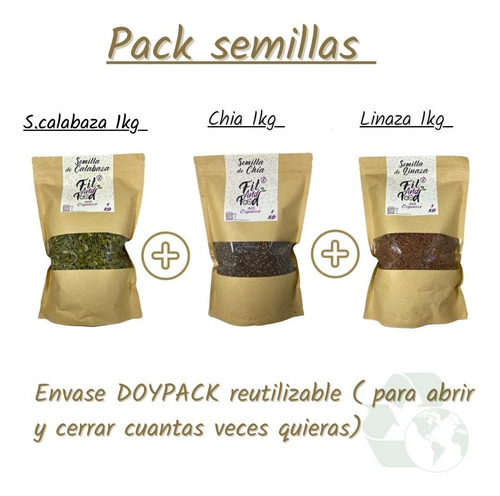 Imagen 1 de 7 de Semilla De Calabaza + Chia + Linaza / Pack 3 Kg Fit And Food